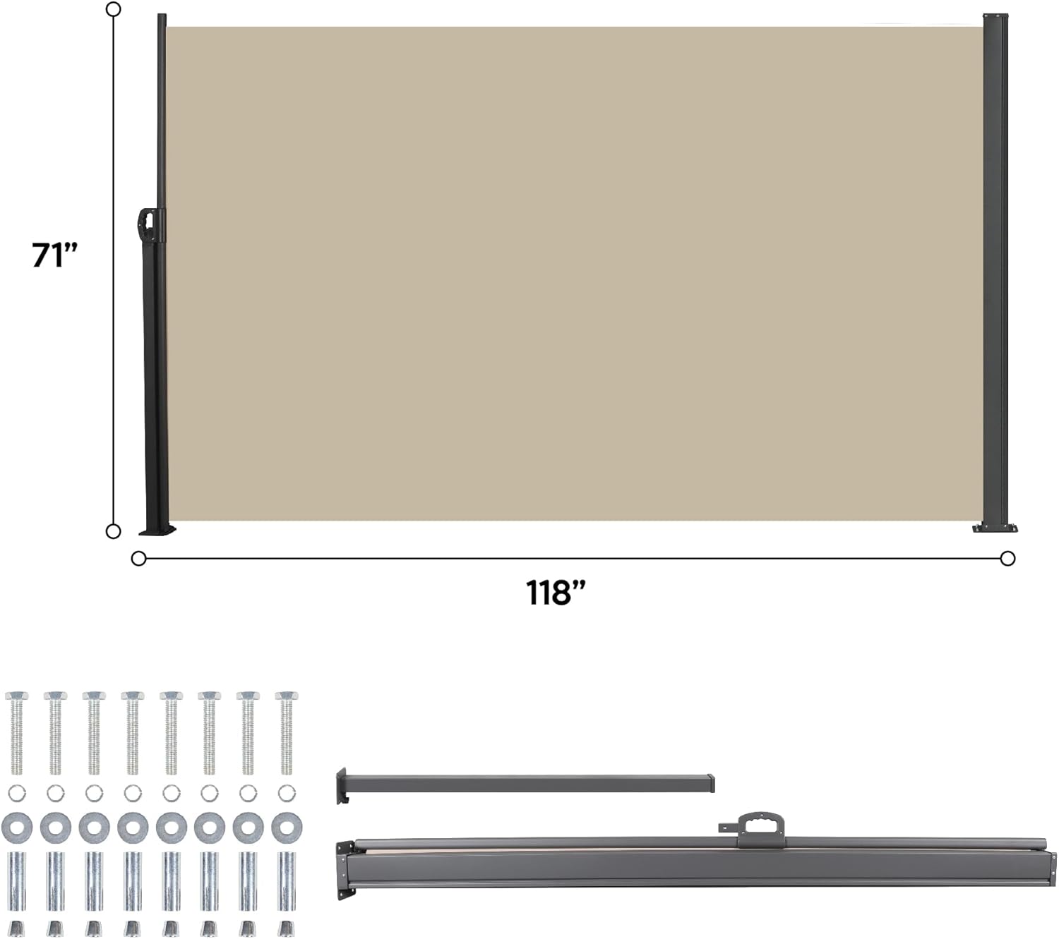 118" x 71" Retractable Side Awning, Outdoor Retractable Privacy Screen, Waterproof & UV-Resistant Retractable Fence Shade for Patio, Deck (Beige)