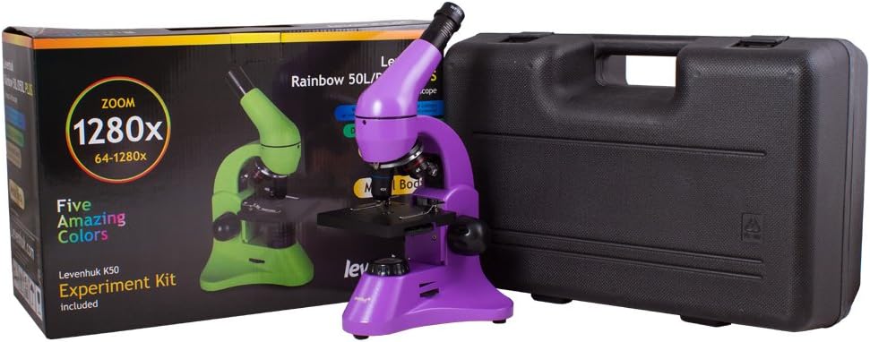 Crаzу Dеаlѕ Levenhuk Rainbow 50L Plus Amethyst Student Microscope (64-1280x Magnification, Metal Body, Glass Optics) with Experiment Kit and Case Crеаtіvе Prоduсt Levenhuk Rainbow 50L Plus Amethyst Student Microscope (64-1280x Magnification, Metal Body, Glass Optics) with Experiment Kit and Case