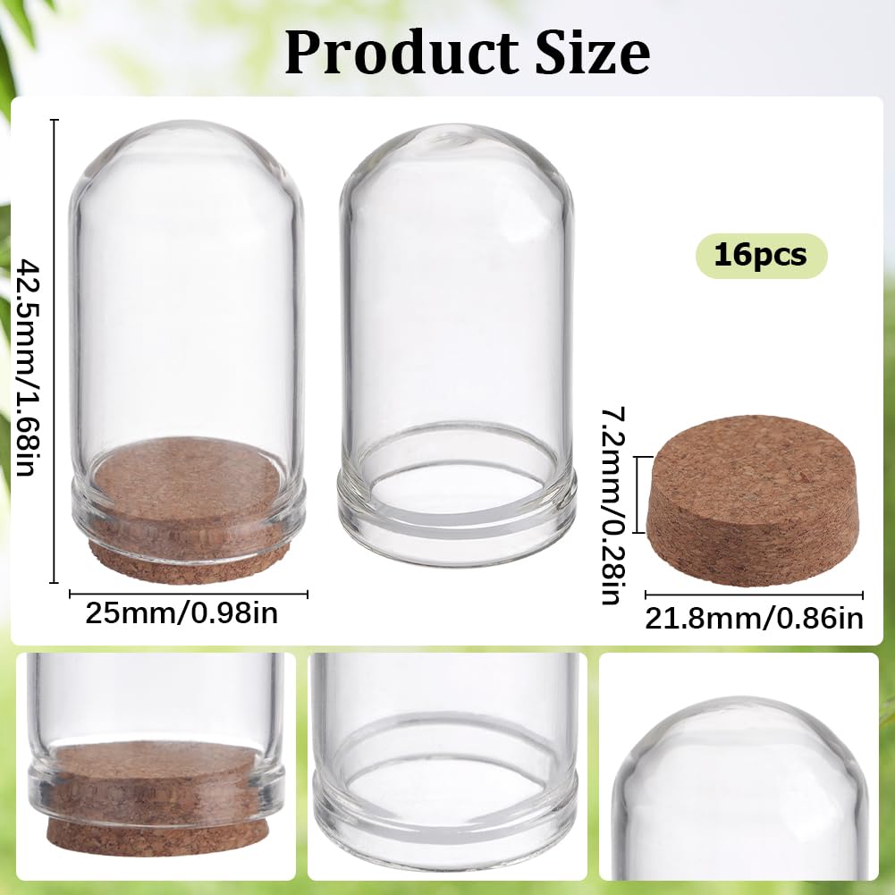 SUNNYCLUE 16Pcs 1.77 inch Cloche Bell Jar Bell Cloche Glass Dome Glass Dome Showcase Display Dome with Cork Base Display Storage Container Mini Glass Bottles for Home Party Wedding Gift Craft Decor