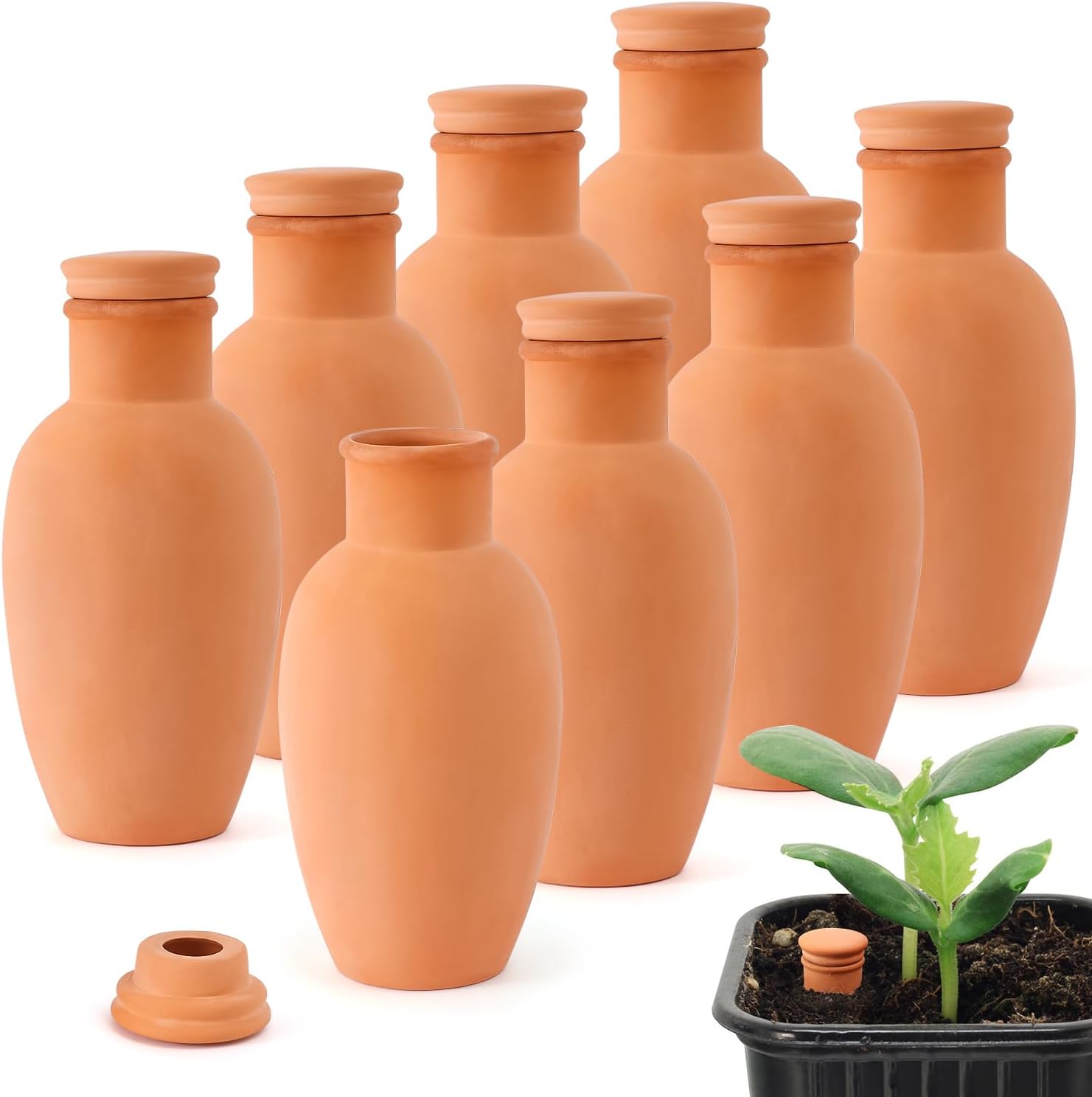 8pcs 3.1 * 3.1 * 6in Olla Pots for Garden Olla Watering System Terracotta Watering Pots Olla Watering Pot with Lid Terracotta Globes Clay for Indoor and Outdoor Terra Cotta Clay