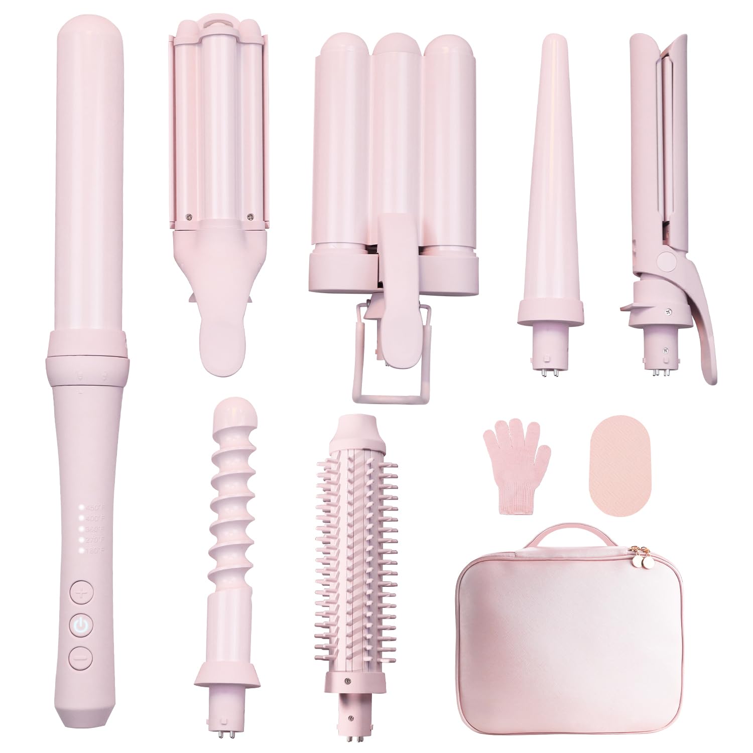 Curling Iron Set 7-in-1, Multi Curler Wand Set with Hair Straightener, Interchangeable Barrels(0.6"-1.25"), Crimper Styling Tools, Heated Round Brush for Wavy, Curling, Straightening