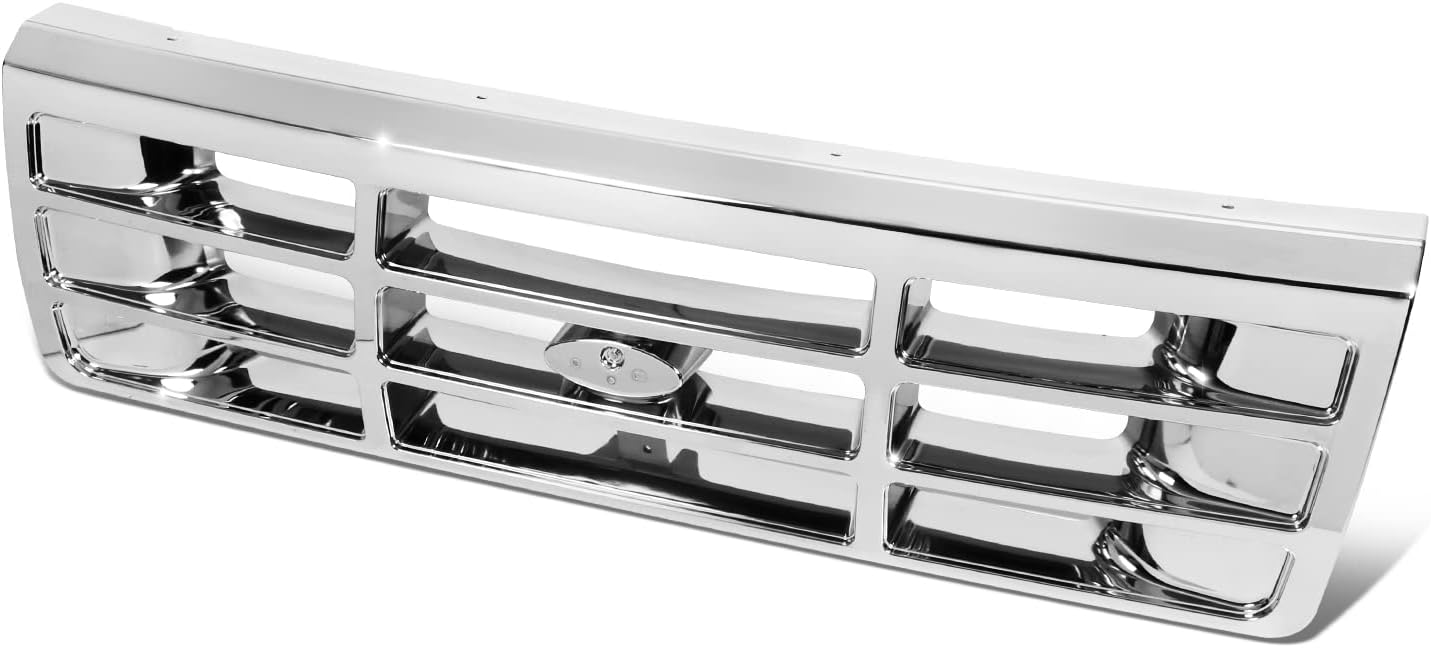 Auto Dynasty Factory Style Front Bumper Grill Grille Compatible with Ford Bronco F150 F250 F350 F53 F59 F-Series Super Duty 1992-1997, Polished Chrome