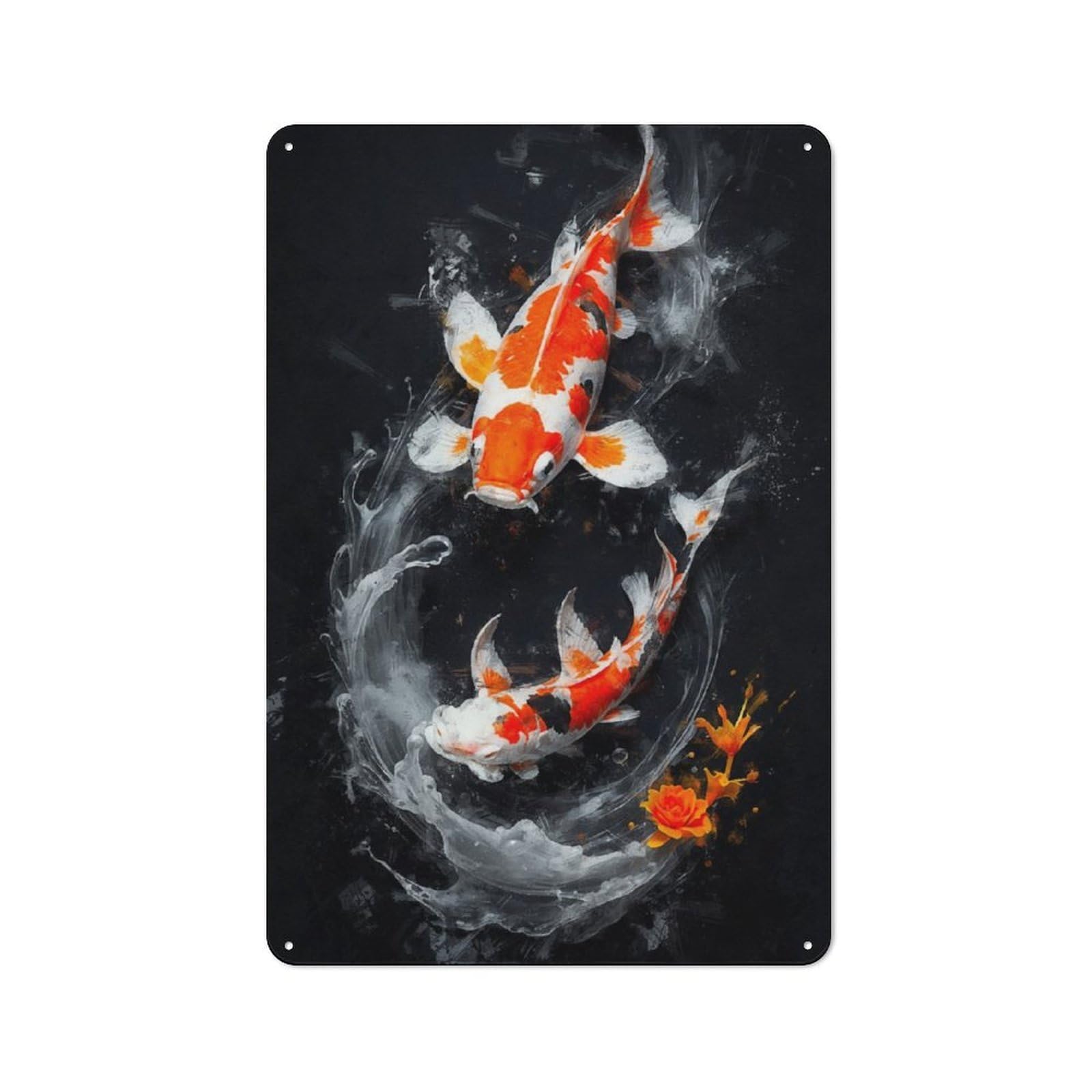 Junmoney Koi Underwater Dreamscape Tin Wall Plaque 30X20cm With For Studio Or Craft Room, For Metal Sign Collectors, For Kitchen And Home Bar Decor