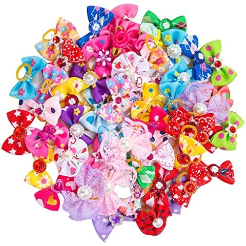 Berkelen Hunde Haarschmuck 50 Stück Hundehaar-Schleifen mit Gummiband Haustiere Hundehaare Bögen Zubehör für Lange Haare Haustier Hunde Katze Welpen, Zufällige Farbe Cover