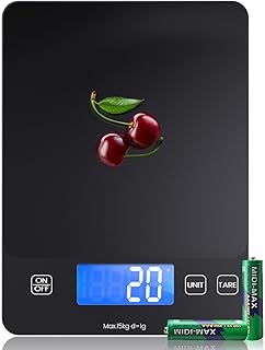 [ Acier inoxydable & 15kg ] Balance de Cuisine Numérique, Balance Cuisine électronique, Balance Alimentaire de Haute précision 1g / 0,1 OZ, Fonction dure Professionnelle, Batterie incluse (Noir)