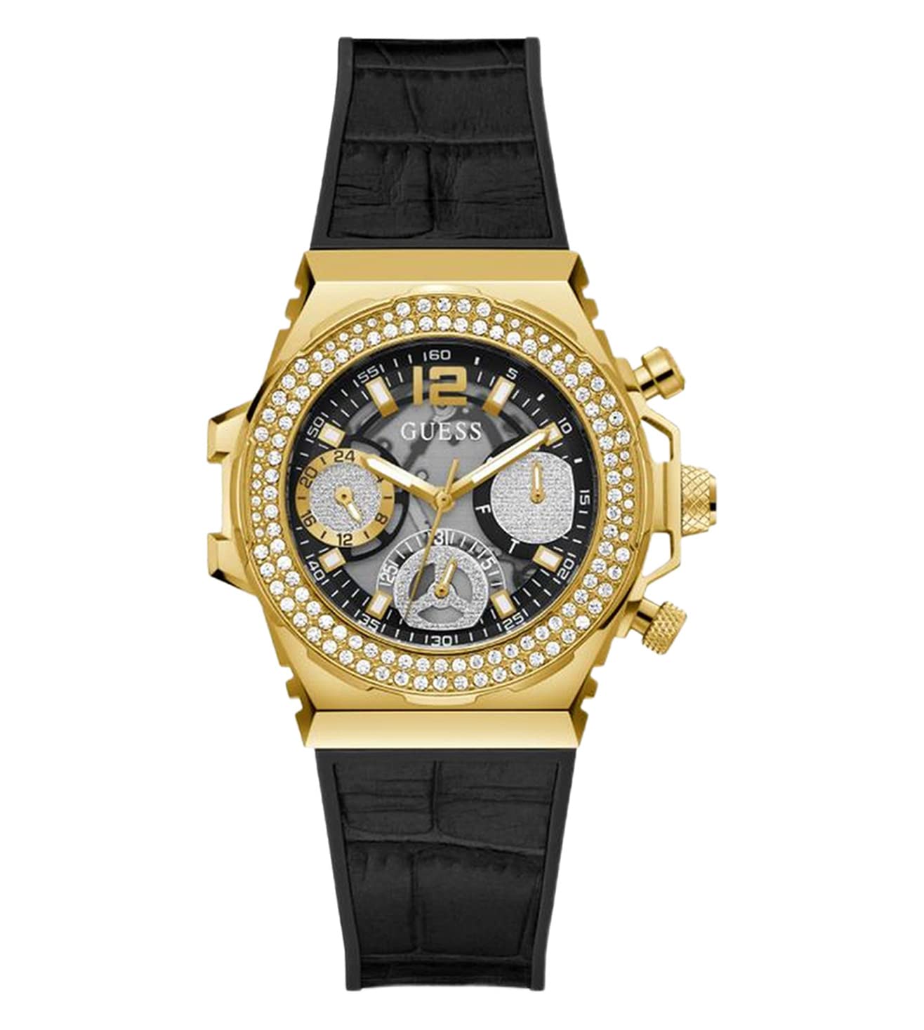 Guess Fusion Collection Multi-Function Womens Analog Black Dial Coloured Quartz Watch, Round Dial with 36 mm Case Width - GW0553L4 (B0BN8K6SRD) Amazon Price History, Amazon Price Tracker