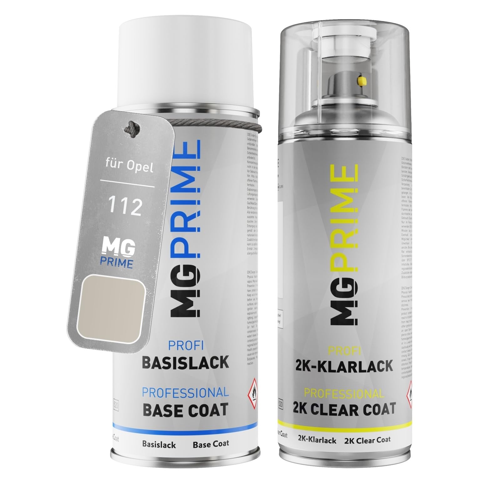 MG PRIME Car paint 2K spray can set for Opel 112 Jetsilber Metallic Base coat 2K clear coat spray can