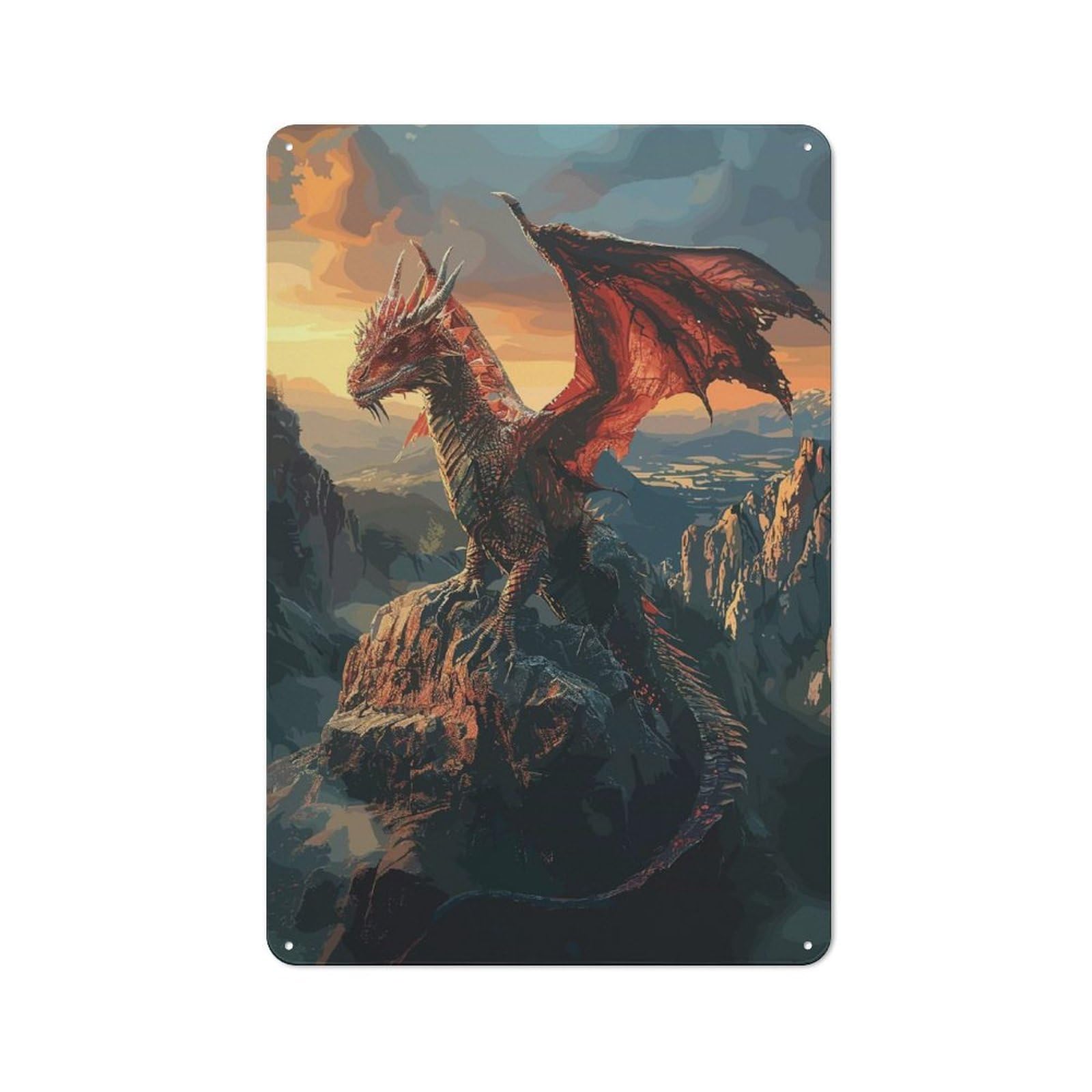 Junmoney Style-15 Country Metal Sign With Great Fantasy Dragon Design 30X20cm, Barn Style Rustic Kitchen Decor For Farmhouse Kitchen, Pantry Or Dining Area