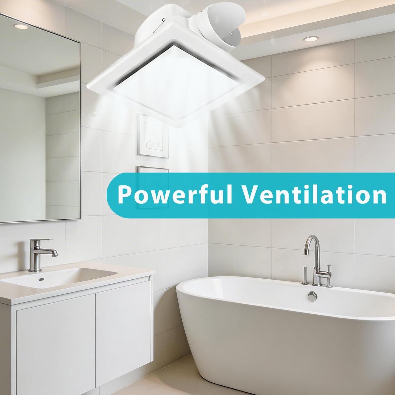Bathroom Exhaust Fan 10" Panel（8x8 Mount），111 CFM 1.0 Sones Ultra Quiet Ceiling Vent Fan without Light,4" Duct for Bathroom Home Office