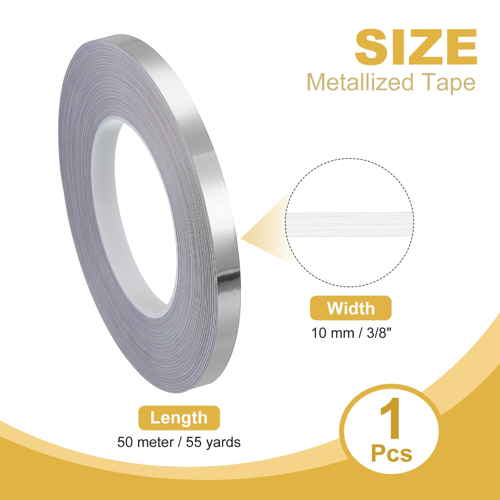 PATIKIL Metalizowana taśma z folii poliestrowej 10 mm x 50 m, metaliczna taśma dekoracyjna, szczotkowane srebro, samoprzylepna taśma lustrzana do szczegółów, ściany akcentującej, grafiki, łodzi