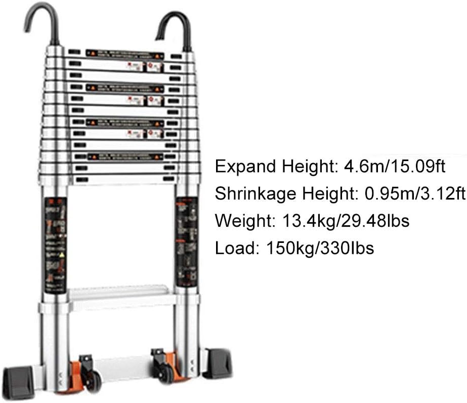 Portable Extension Ladder Telescopic Ladder Telescoping Ladder, Heavy Duty Multi-Purpose Aluminum Extension Folding Ladder with Hooks, 1.8/2.5/3.2/3.9/4.6/5.3 m Tall