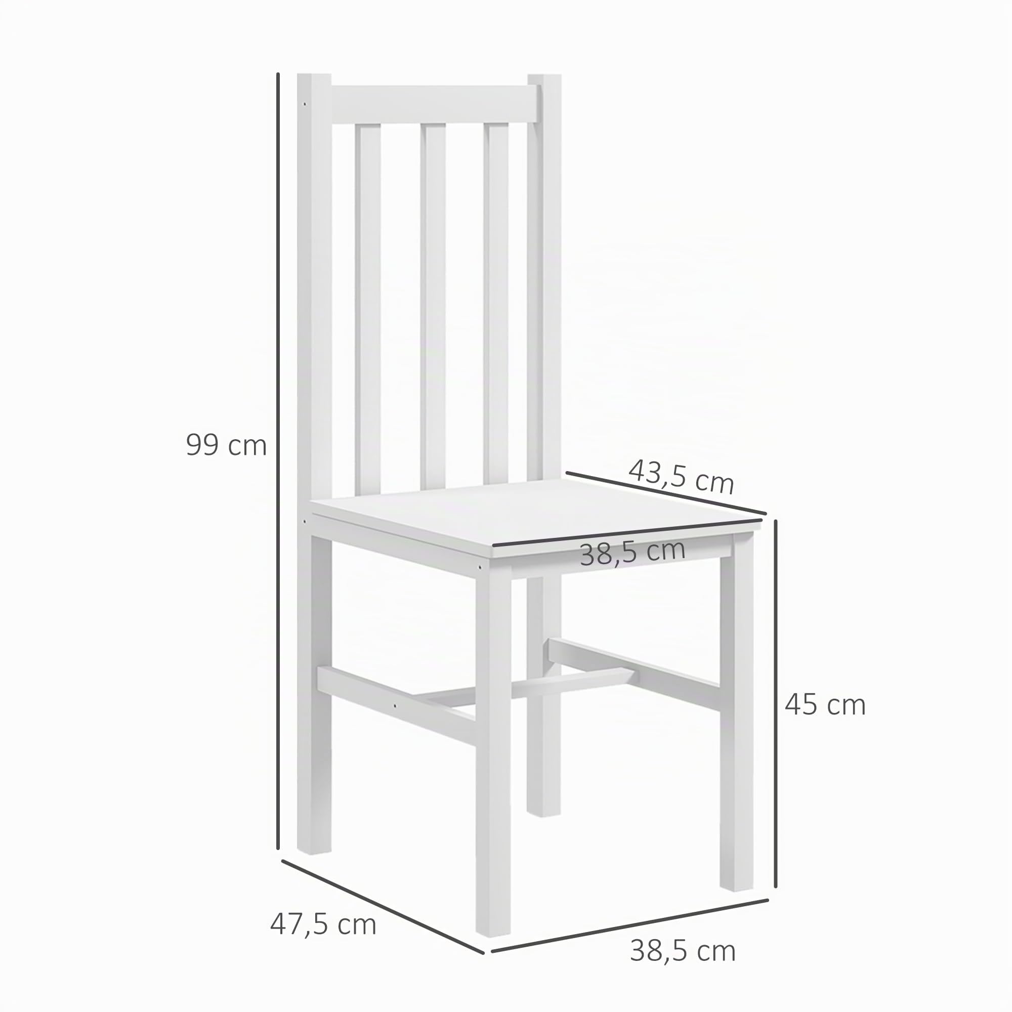 HOMCOM Juego de 2 Sillas de Comedor de Madera de Pino Blanco