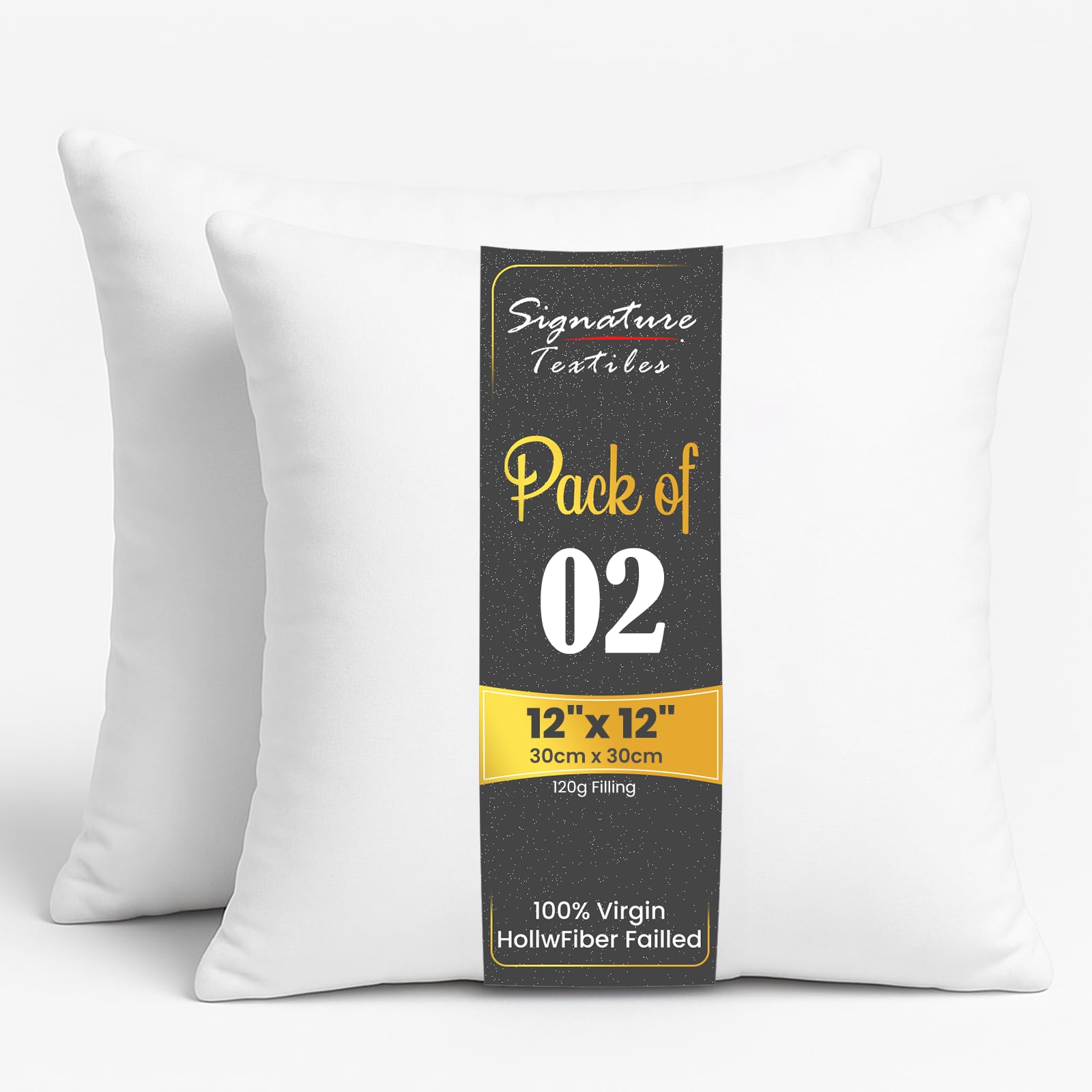 White Signature Textiles® Cushion Inserts Hypoallergenic Fluffy Cushion Inner Perfect Hollowfibre For Sofa Cushion Pads 12"X12" Pack Of 2