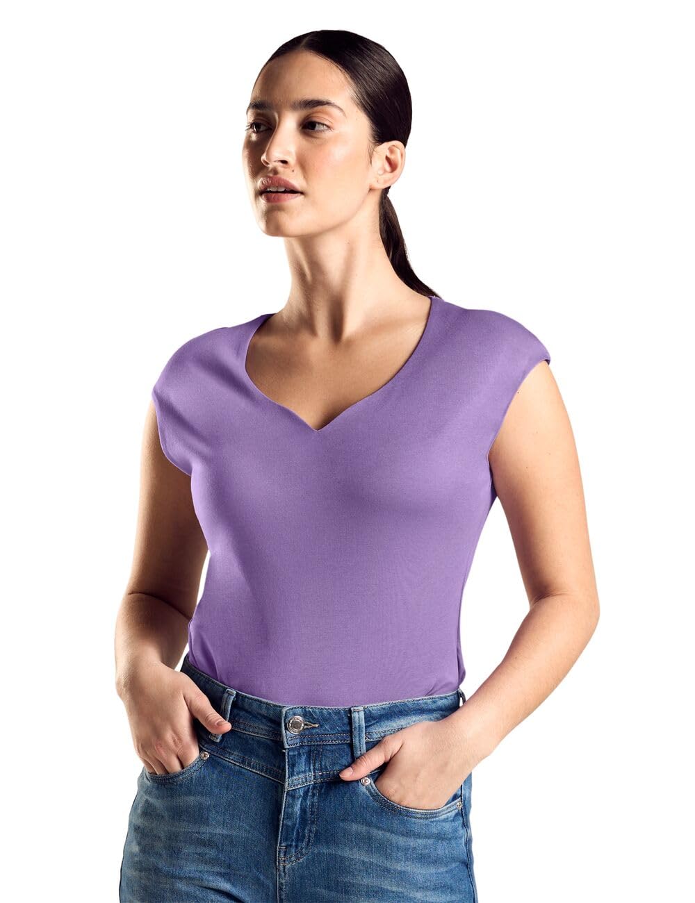 Maglietta Donna Street One Scollo A Cuore Senza Maniche – Bellflower Lilac, Taglia 52, In Morbido Cotone Modal