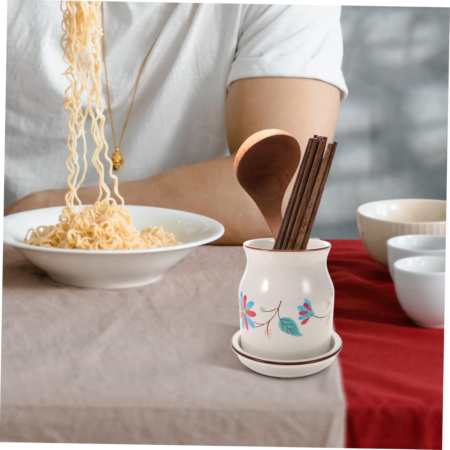 Garneck Ceramic Chopstick Holder Draining Feature Multi-Function Utensil Organizer for Kitchen Convenient Cutlery Storage for Home