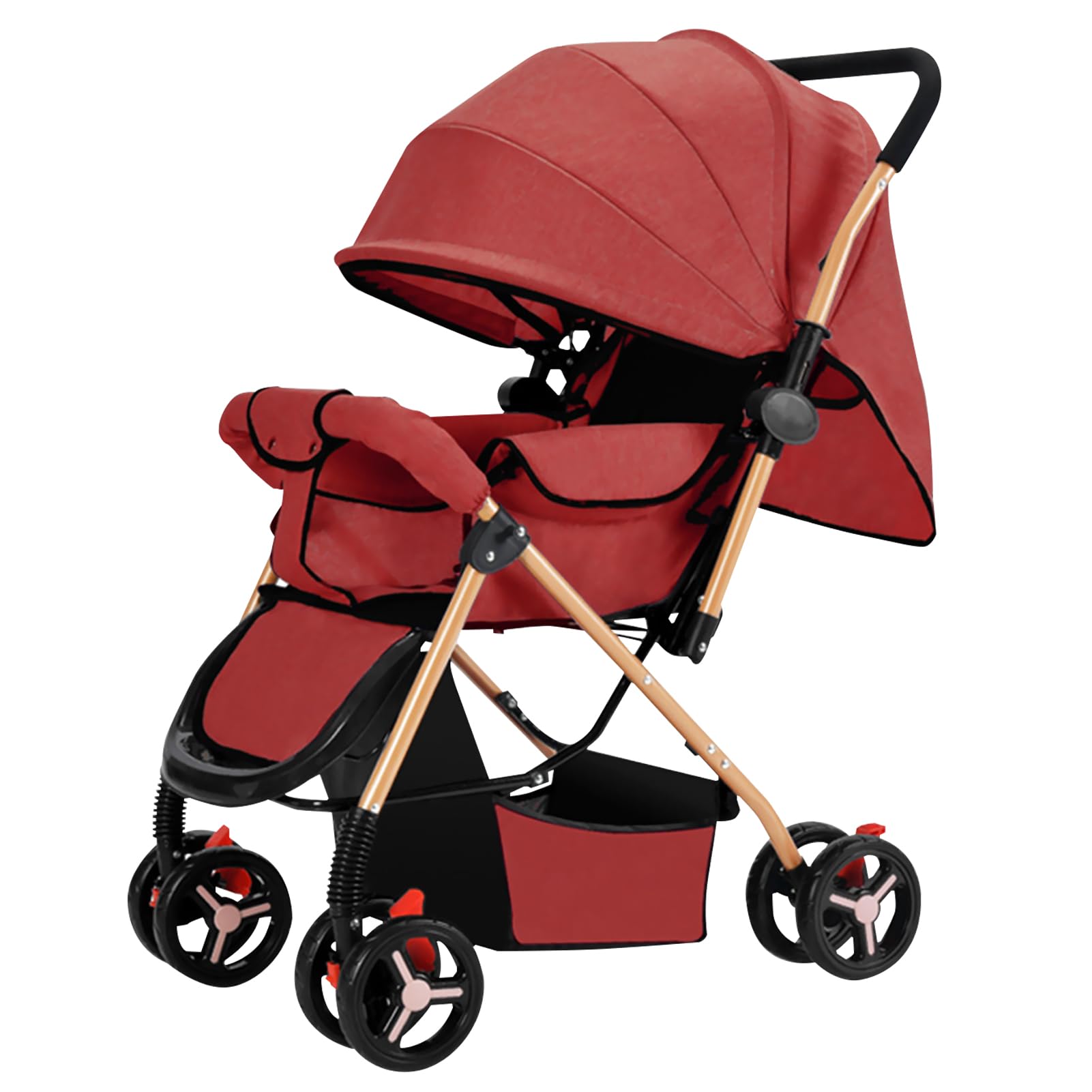 DAYONG Lightweight Travel Stroller, Two-way Push Baby Stroller, One-click Foldable/Extra Wide Seat/Cool Mat/Mosquito Net, Load 25kg, Portable Infant Stroller for New Born Baby Toddler. (red)