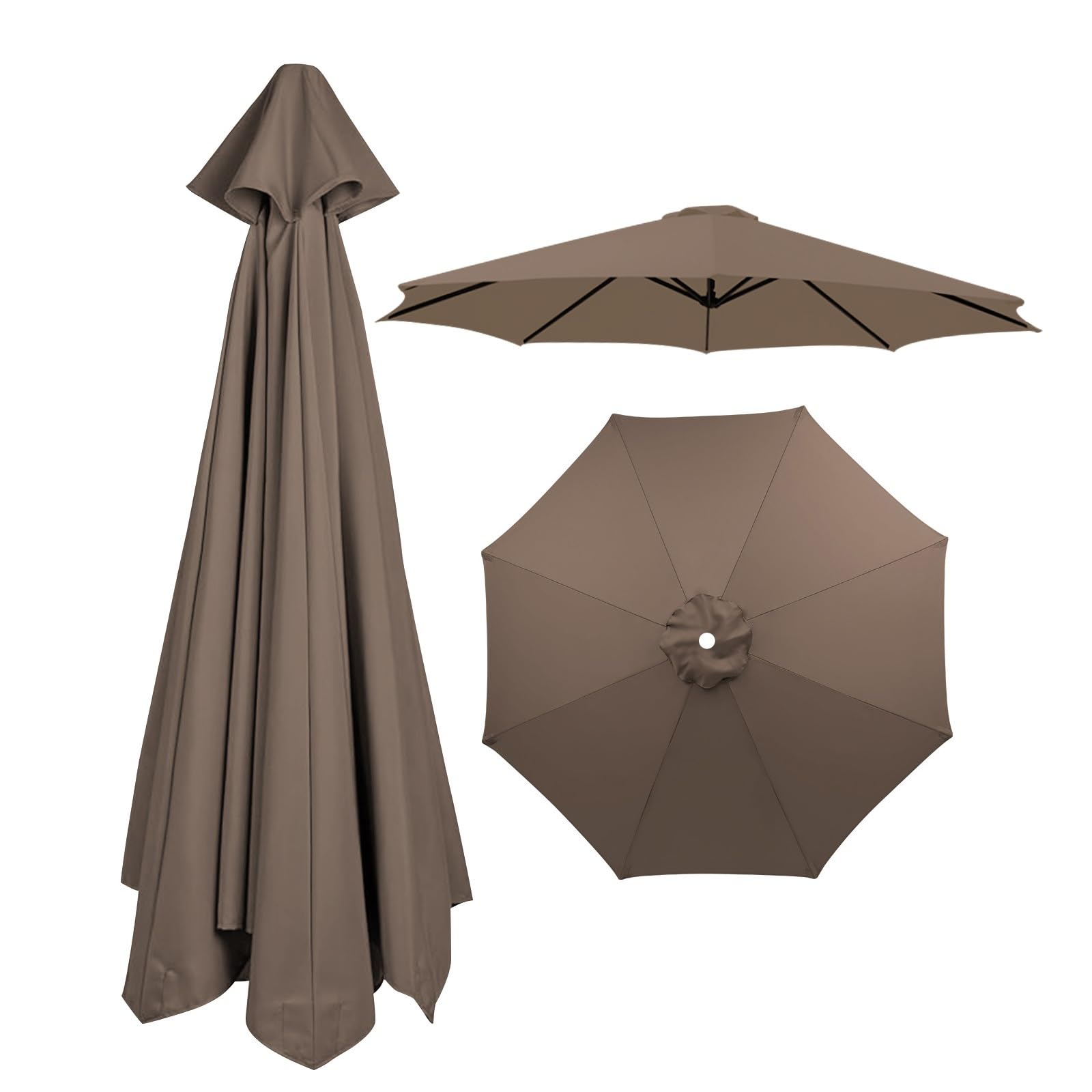 8 Ribs Umbrella Replacement Canopy, Outdoor Patio Replacement Parasol Cover UV Protective Waterproof Replacement Parasol Fabric for Garden Deck Backyard Pool(Dark top color,2.0m)
