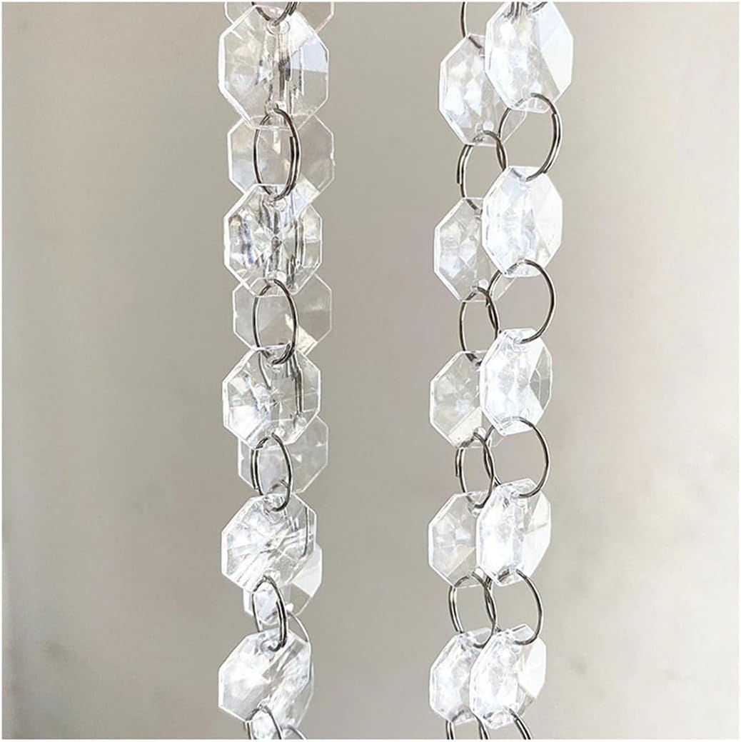 Chandelier Crystal Prisms Pendants 1 Meter Transparent Acrylic Crystal Party Decoration Garland Curtain Pendant Decoration(Silver Rings)