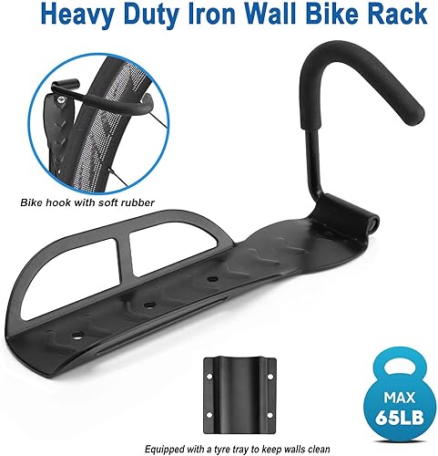 Miniatura 2 de Soporte de pared para bicicleta de garaje, ganchos para colgar bicicletas, sistema de almacenamiento vertical resistente para bicicletas de