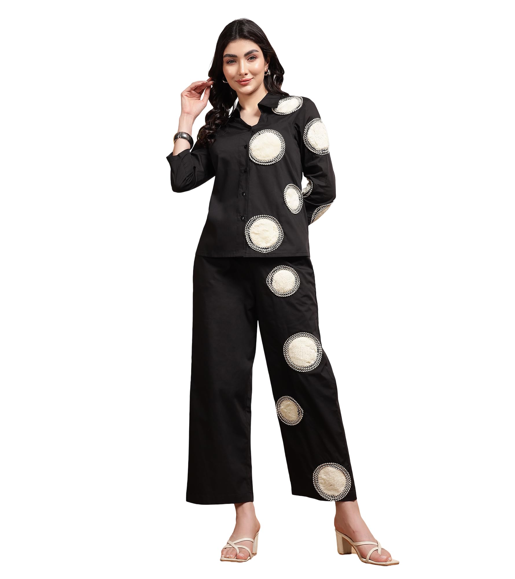 deebaco Women's Solid Ankle Length Shirt with Trouser|Shirt Collar|Cord Set for Women Cotton|Long Jumpsuits Western Dress for Women Stylish Two Piece Co ord Set|Party Casual Wear(Black)-picture-42