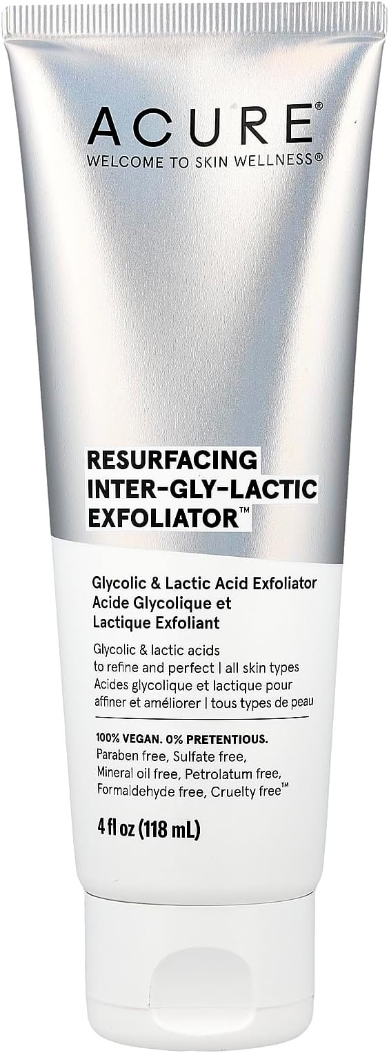 AcureResurfacing Inter-gly-lactic Exfoliator - Gentle Facial Exfoliation with Glycolic & Lactic Acids - No Harsh Exfoliants - Minimizes Dullness & Boosts Skin's Natural Glow - 100% Vegan - 4 fl oz