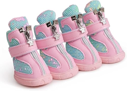 Hdwk&Hped Botas para perros pequeños, zapatos de verano de malla transpirable, elegantes botines de poliuretano rosa con suela de goma