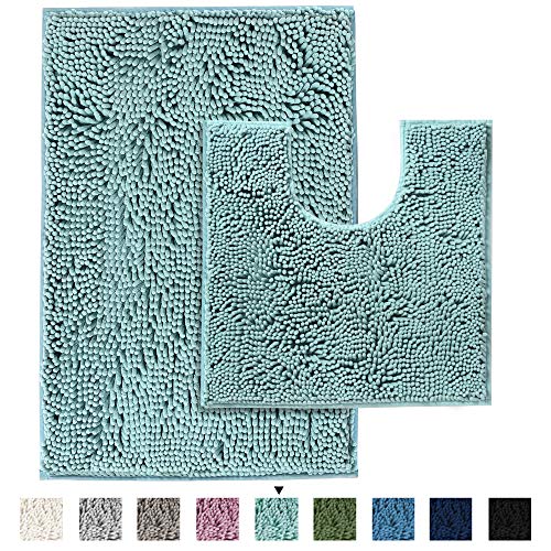 Original Shaggy Chenille 2 Piece Bath Rug Set, 20x20 Square U-Shape Contoured Toilet