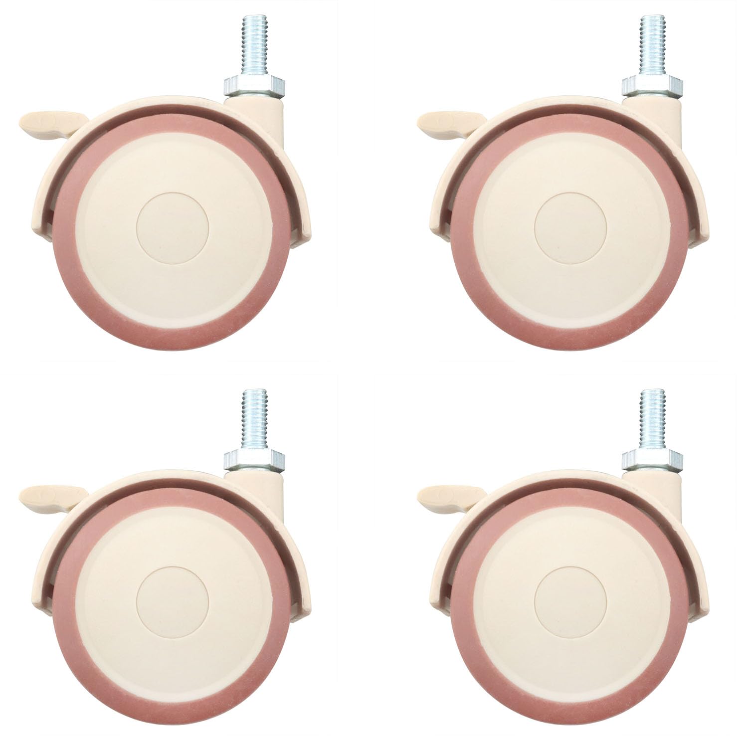 CHENJIN 4PCS Lever Furniture Replacement Casters Diameter 2 Inch Universal Wheel Flip Rubberized Brake Casters Threaded Swivel for Planter Racks Shoe