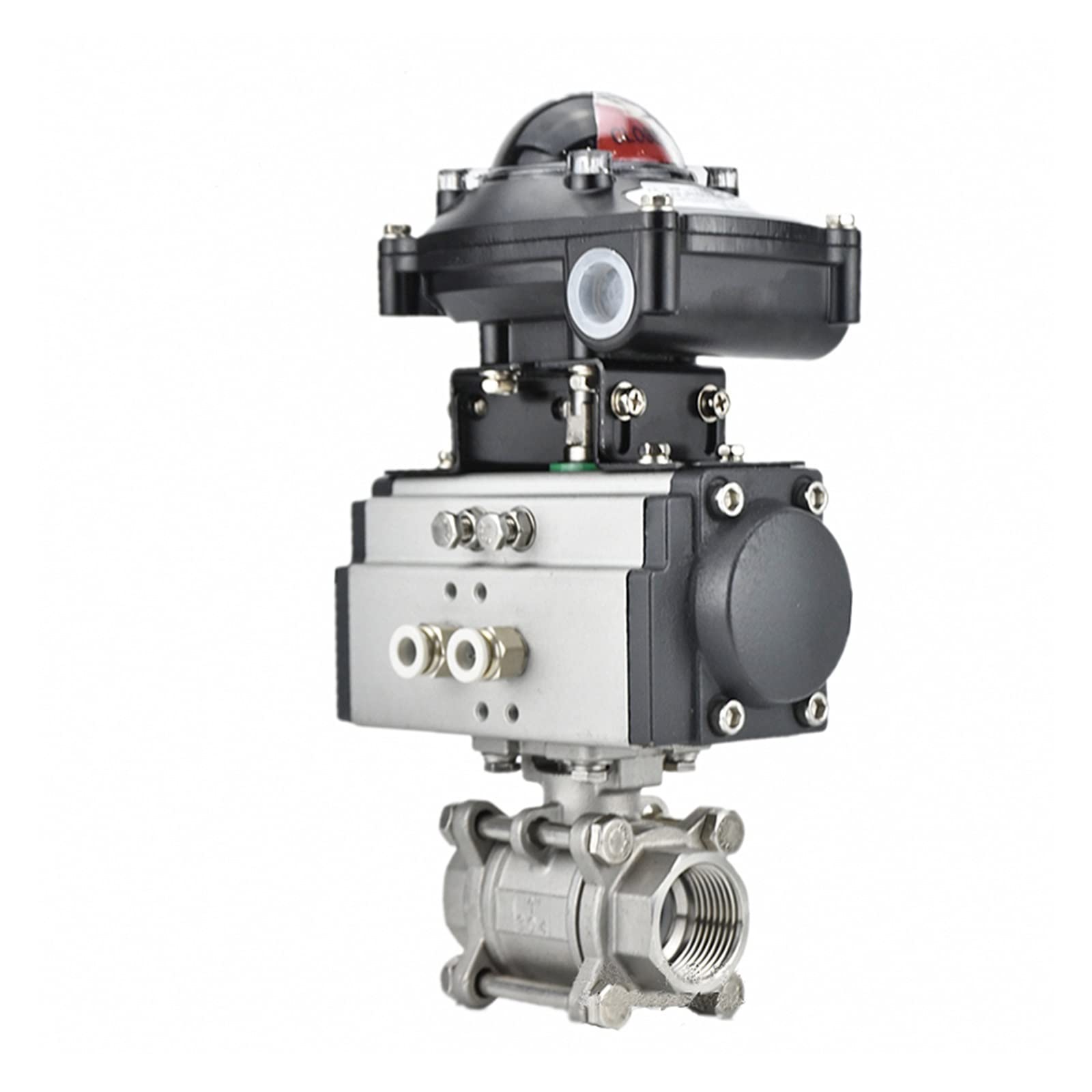 QRUYHBAJU 1/2" Three Piece High Platform Pneumatic Ball Valve Stainless Steel 304 Double Acting Cylinder With Signal Feedback Switch