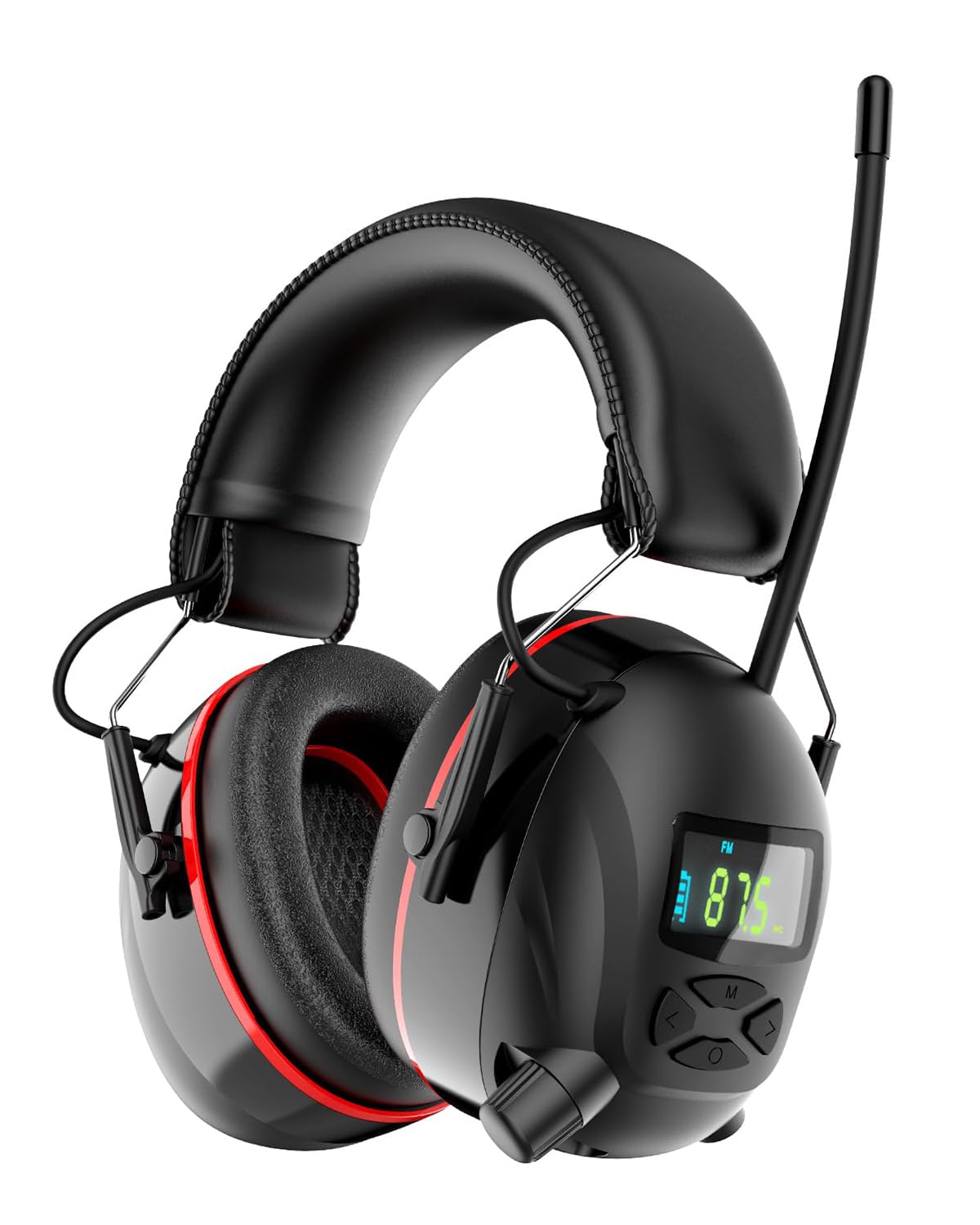 Cuffie radio AM FM con display digitale, tempo di lavoro 120 ore, paraorecchie ricaricabili per protezione dell'udito, riduzione del rumore SNR 30 dB, paraorecchie di sicurezza per falciatura