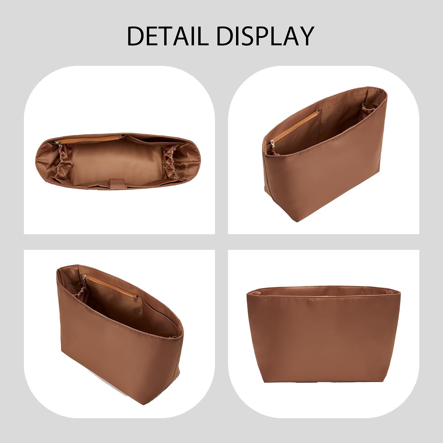 Tote Bag Organizer Insert for Coach City 33 Bag, Premium Soft Nylon Purse Organizer Insert with Laptop Sleeve, Handbag Inner Divider Shaper with Elastic Cup Holder & Smooth Zipper(City33/Brown)