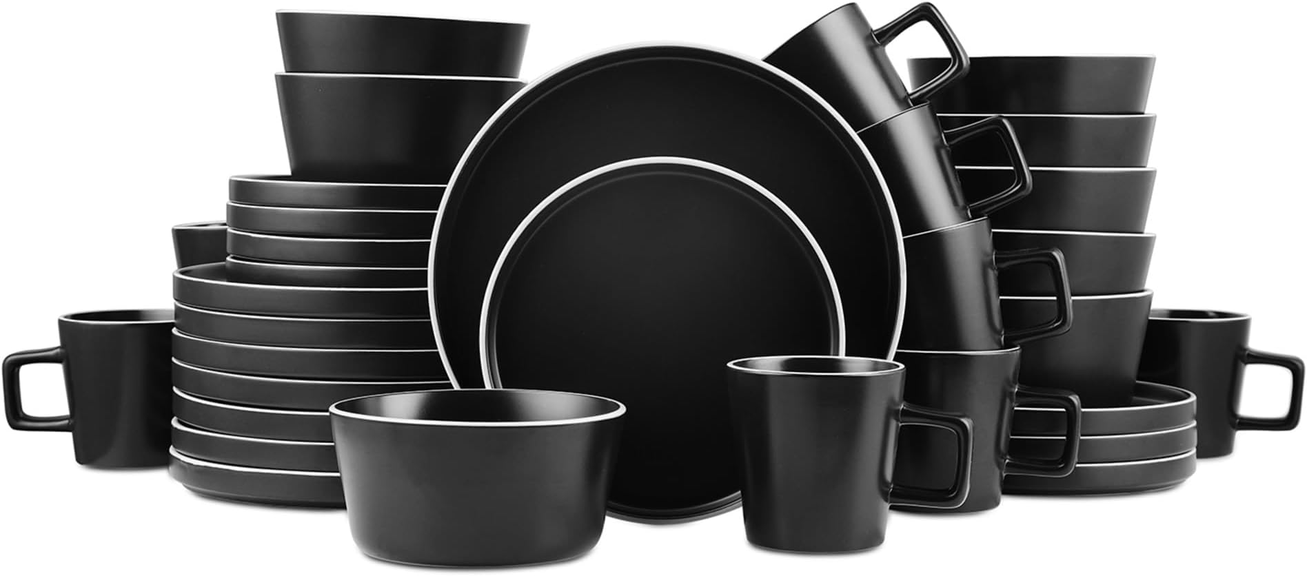 Stone Lain Allison Stoneware Dish Set, 32-Piece Round Dishes for 8, Black and White