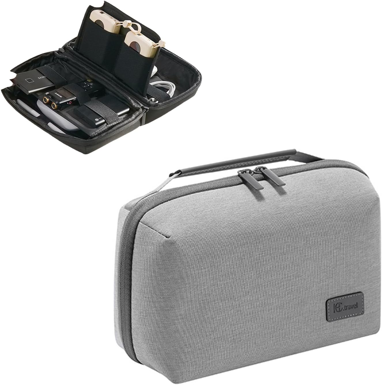 Toplive RPET Travel Cord Organizer Bag, Large Electronic Organizer Travel Case, Double Layer Travel Cable Organizer Pouch for Cable Charger Power Bank Phone SD Cards Tech Accessories, Grey