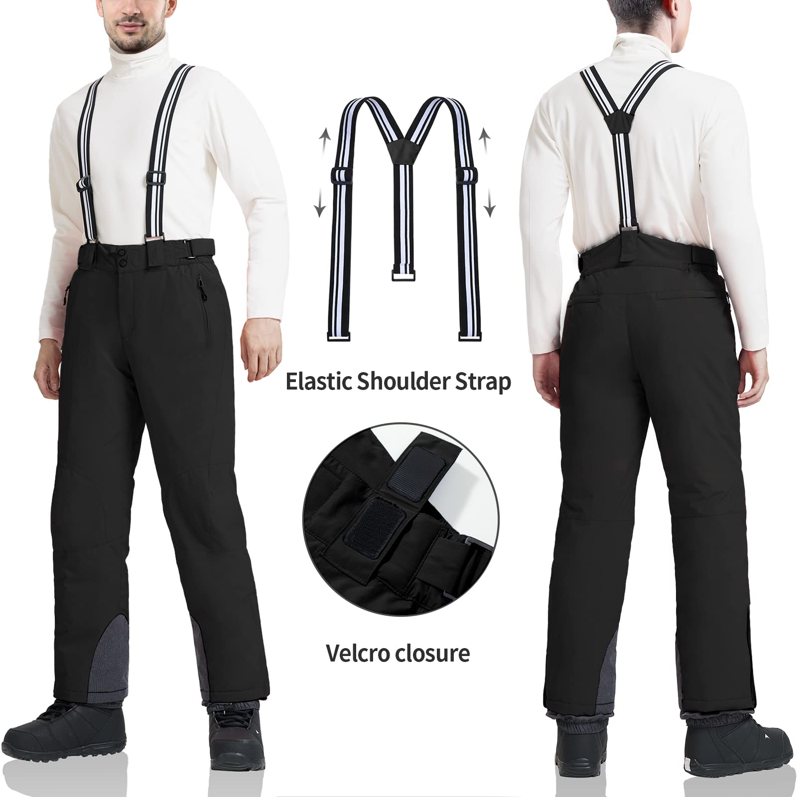 aoli ray Pantalon de Ski Homme Imperméable avec Bretelles Amovibles Pantalon de Snowboard Sangle Réglable Coupe l'hiver
