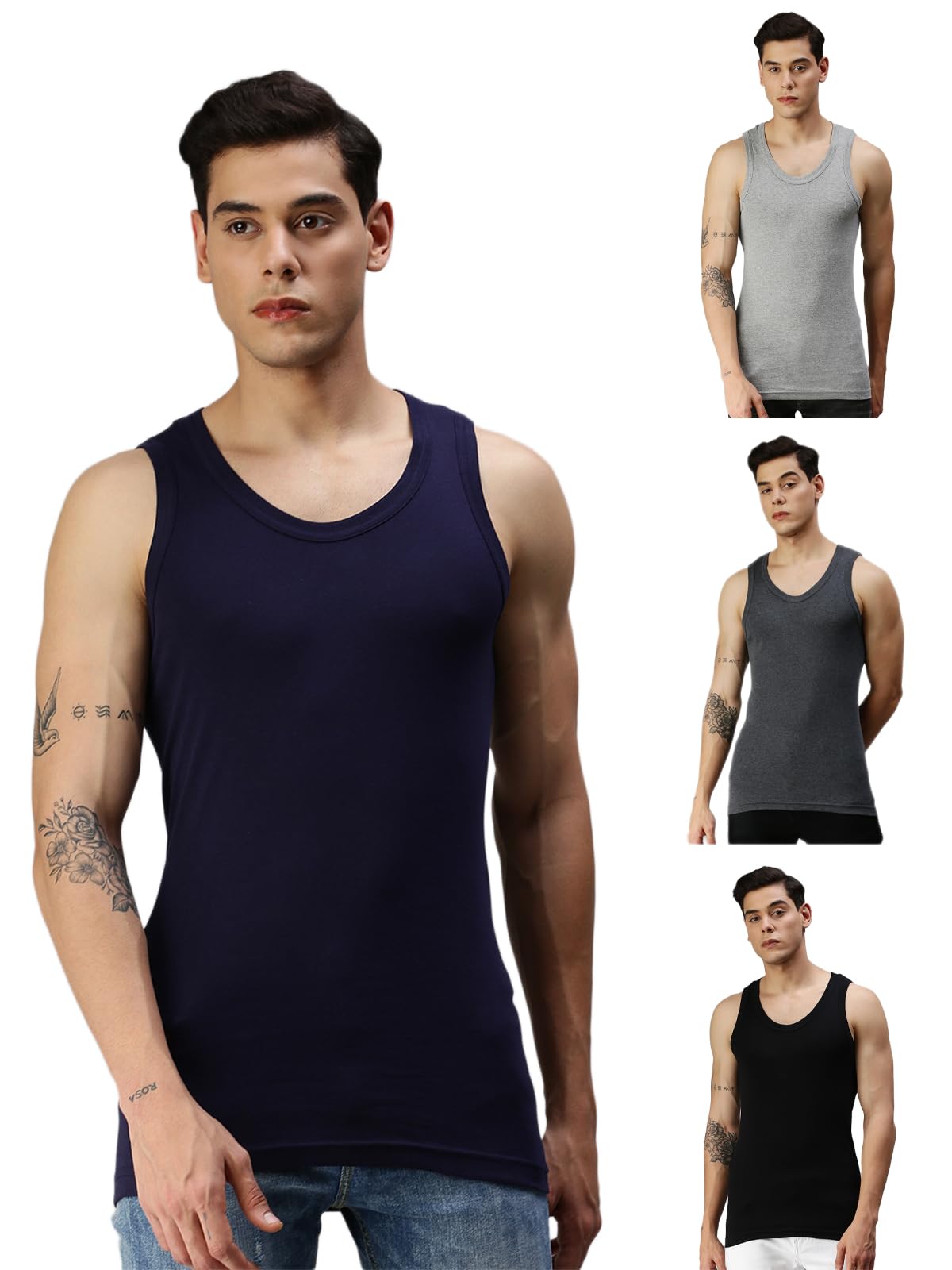 100% Combed Cotton Ribbed Regular Fit Solid Round Neck Vest|Anti Bacterial Finish, Tag Free Comfort|-image-30