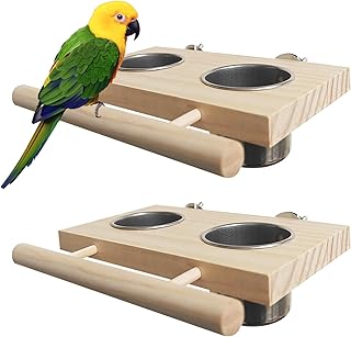 2 Stück Vogelkäfig Zubehör, Vogelfutter Edelstahl Tassen Holz Sitzstange Wellensittich Zubehör Wassernapf Futterschale Vögel für Sittiche Sittiche Wellensittiche Papagei