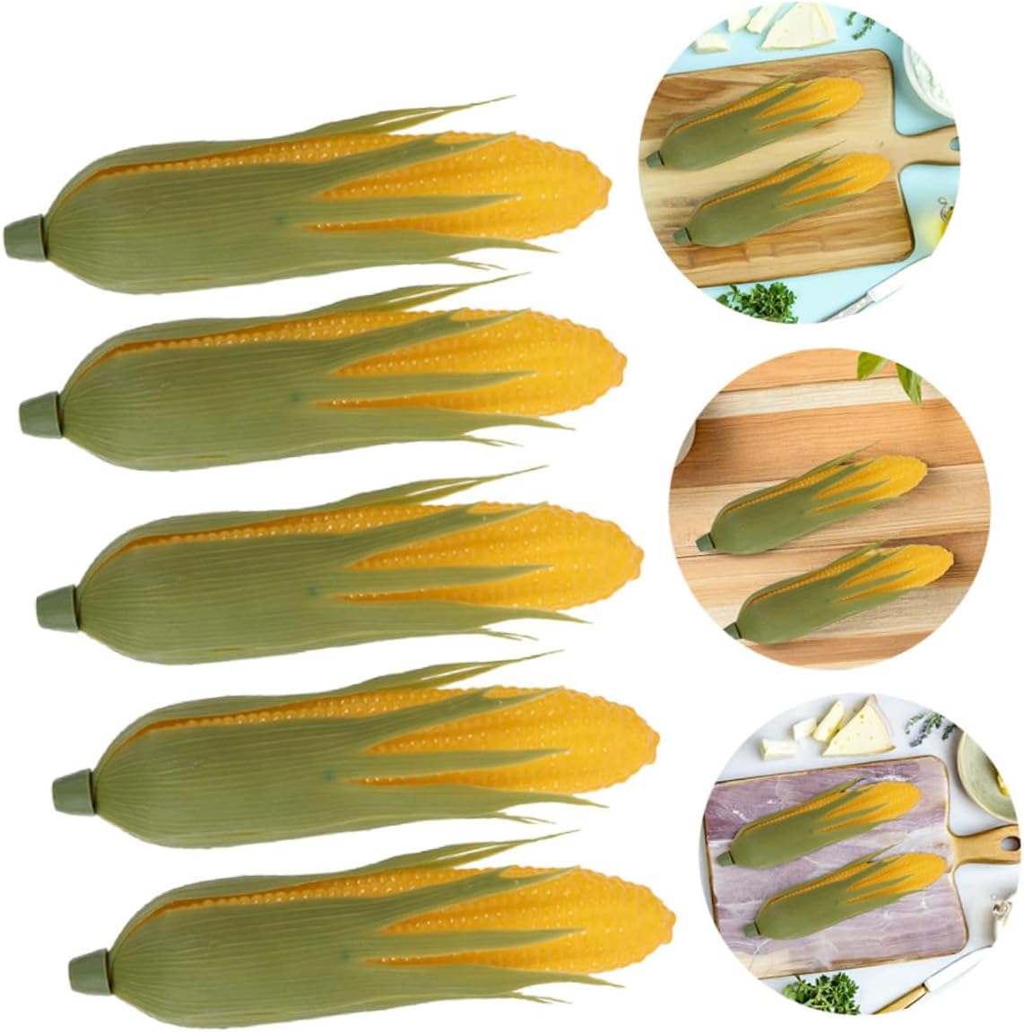 Kichvoe 10pcs Lifelike Artificial Corn Simulation Models, Realistic Fake Vegetable Props for Kitchen Decoration and Photography, Green Husk Corn Ornaments for Home and Supermarket Display