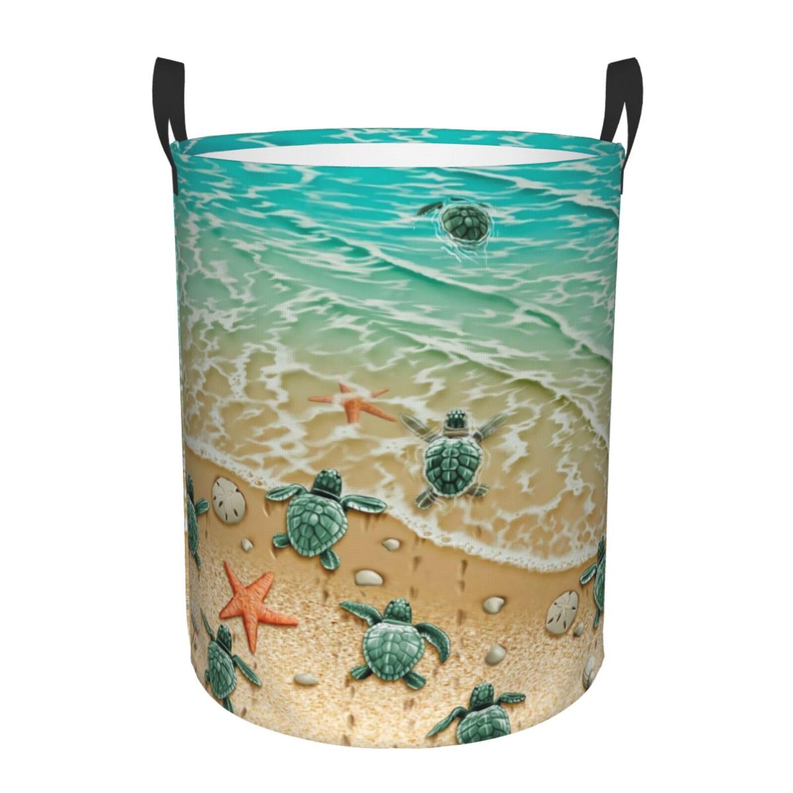 Cesto colada tortugas playa de 40x50cm con asa portátil para baño