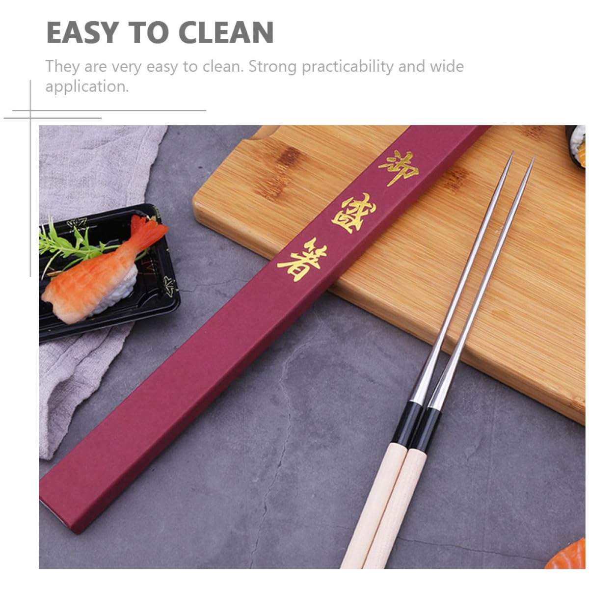 SHINEOFI Baguettes à Sushi en Acier Inoxydable et Bois Argenté, Faciles à Nettoyer Tenir, Cuisine Japonaise Voyage