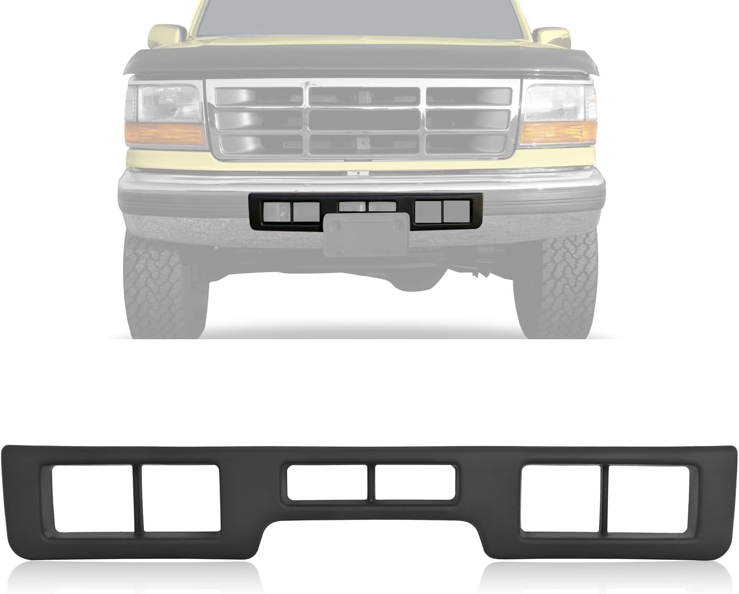 KUAFU Front Bumper Trim Molding Compatible with 1992-1997 Ford Bronco F150 F250 F350 Bumper Center Trim w/Air Holes Impact Strip Replacement for F3TZ17K833K, FO1057272 Plastic(PP)