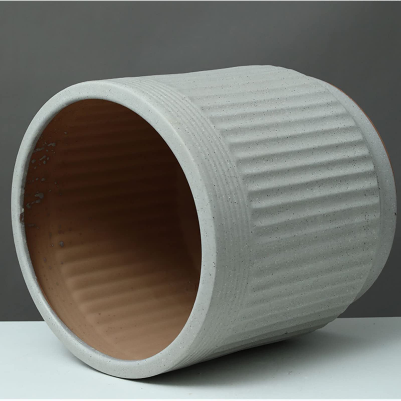 Vasi da Giardino Vasi cilindrici per Piante in Ceramica, fioriere a Strisce Verticali Vasi per Piante per Interni Esterni con Foro di drenaggio e Vassoio in plastica