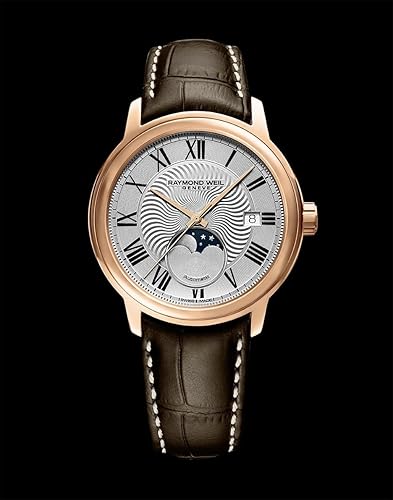 Vista 2 de Raymond Weil Maestro 2239-PC5-00659 - Reloj automático para hombre, fase lunar, esfera plateada, números romanos, acero inoxidable con chapado