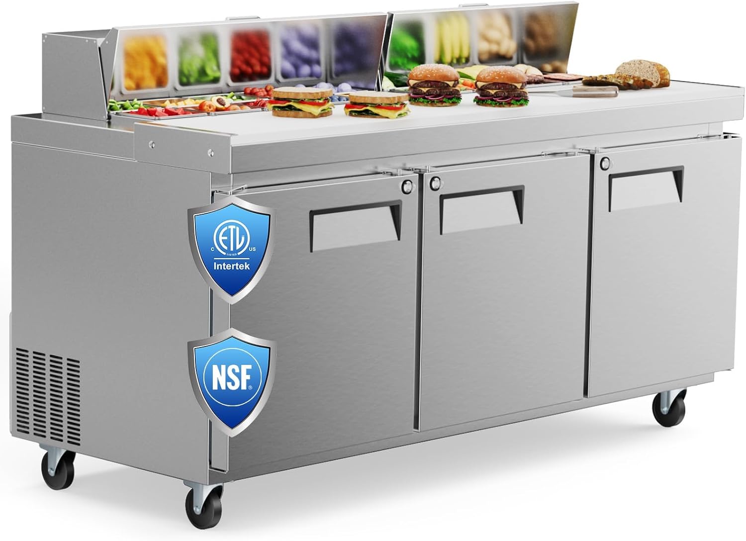 ETL & NSF Certified 27" W 1 Door 11.6 Cu.Ft Commercial Sandwich Salad Pizza Prep Table Refrigerator,Stainless Steel Food Prep Station Fridge,Condiment Cooler with Cutting Board, 1 Shelves 8 Pans