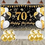 【Set di striscioni di buon compleanno】 Riceverai un grande sfondo nero per striscioni di compleanno, insieme a 5 palloncini in oro nero, 5 palloncini di coriandoli e una corda lunga 6 m. Il banner per la copertura della porta del 70° compleanno è un banner per la copertura della porta appositamente progettato per la festa del 70° compleanno. Può aggiungere momenti salienti unici alla tua festa di compleanno
