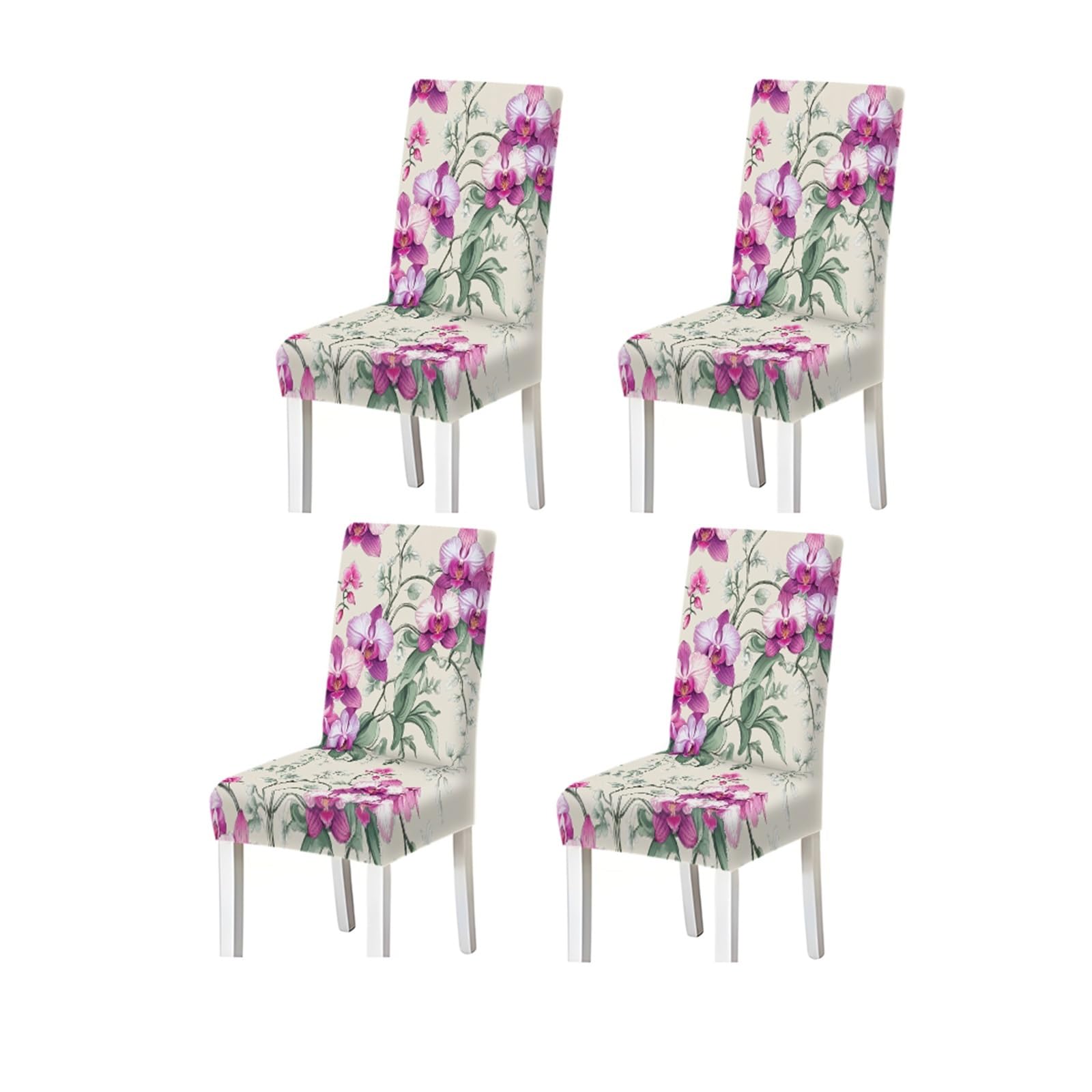 BOSUYBN Elegant Pink Purple Orchid Floral Print Stretch Dining Chair Covers, 2/4/6 PCS For Home Kitchen Party Furniture Protectors for Home Dining Room(4PCSChair cover)