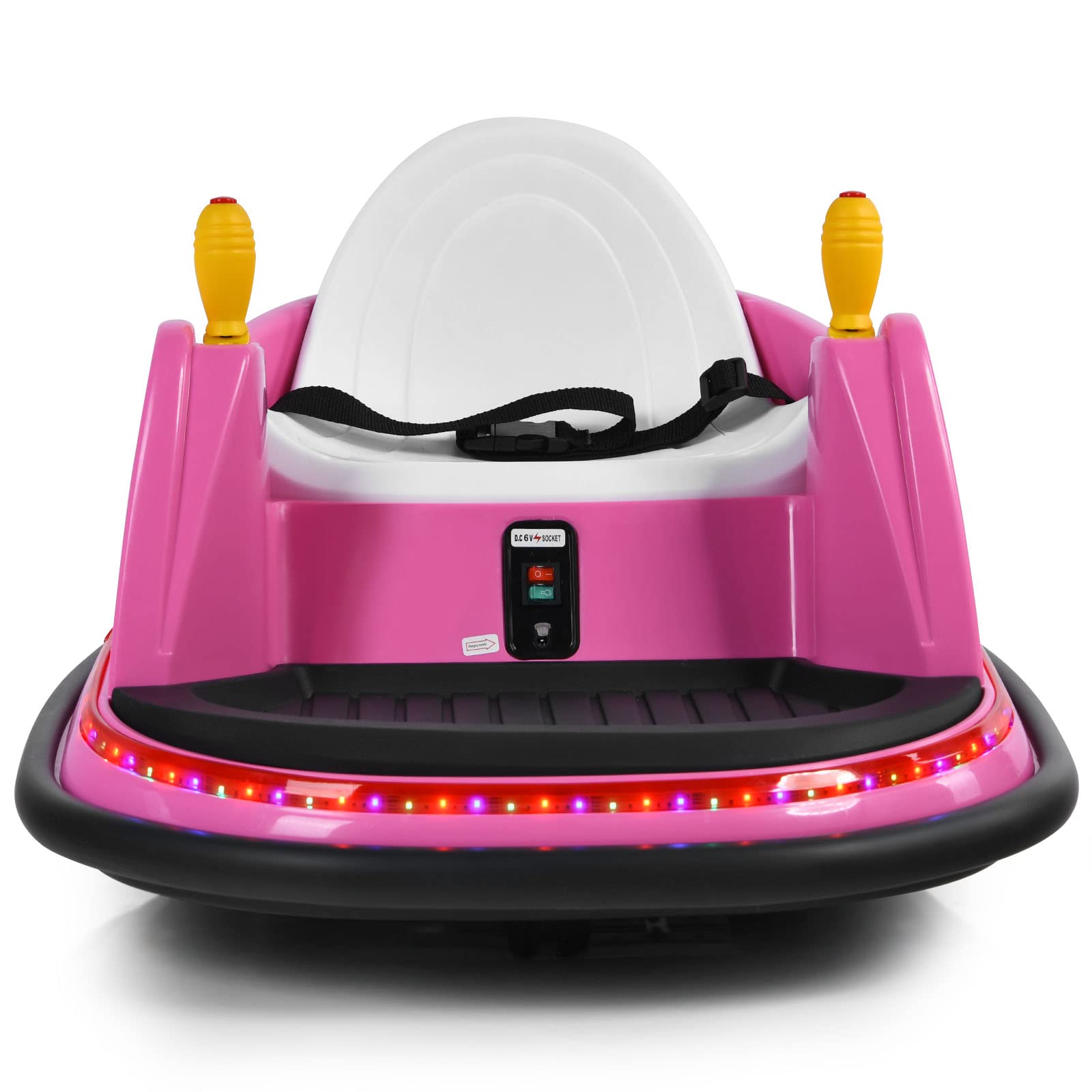 GOPLUS 6V Elektro Autoscooter mit 2,4 GHz Fernbedienung, Kinderfahrzeug 360 Grad, mit bunten Lichtern, EIN-Tasten-Start, Sicherheitsgurt, Musik, Hupe, für Kinder von 2-5 Jahren, bis zu 2km/h (Rosa)