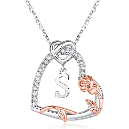 Iefil 925 Sterling Silver Heart Initial Necklaces, Anniversary Birthday Gifts, Women Jewelry Gift for Wife Girlfriend Mom Daughter Her
