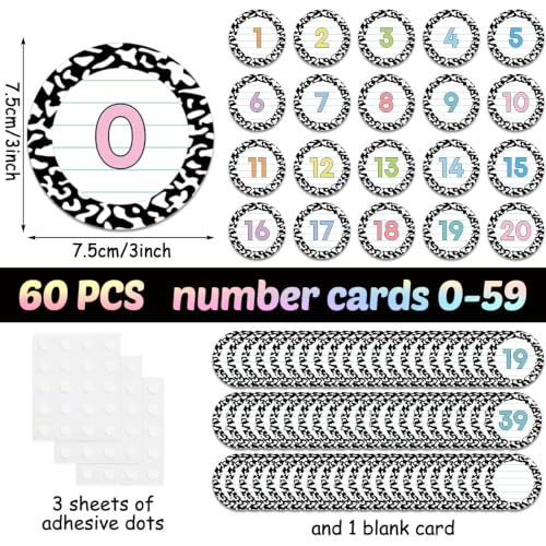Qyeahkj 61Pcs Classroom Number Cutouts - Composition Pastel Number Line Bulletin Board Decor Composition Educational Accent Cards with Numbers 0-59 for Teachers Students Wall School Home Decorations - Image 2