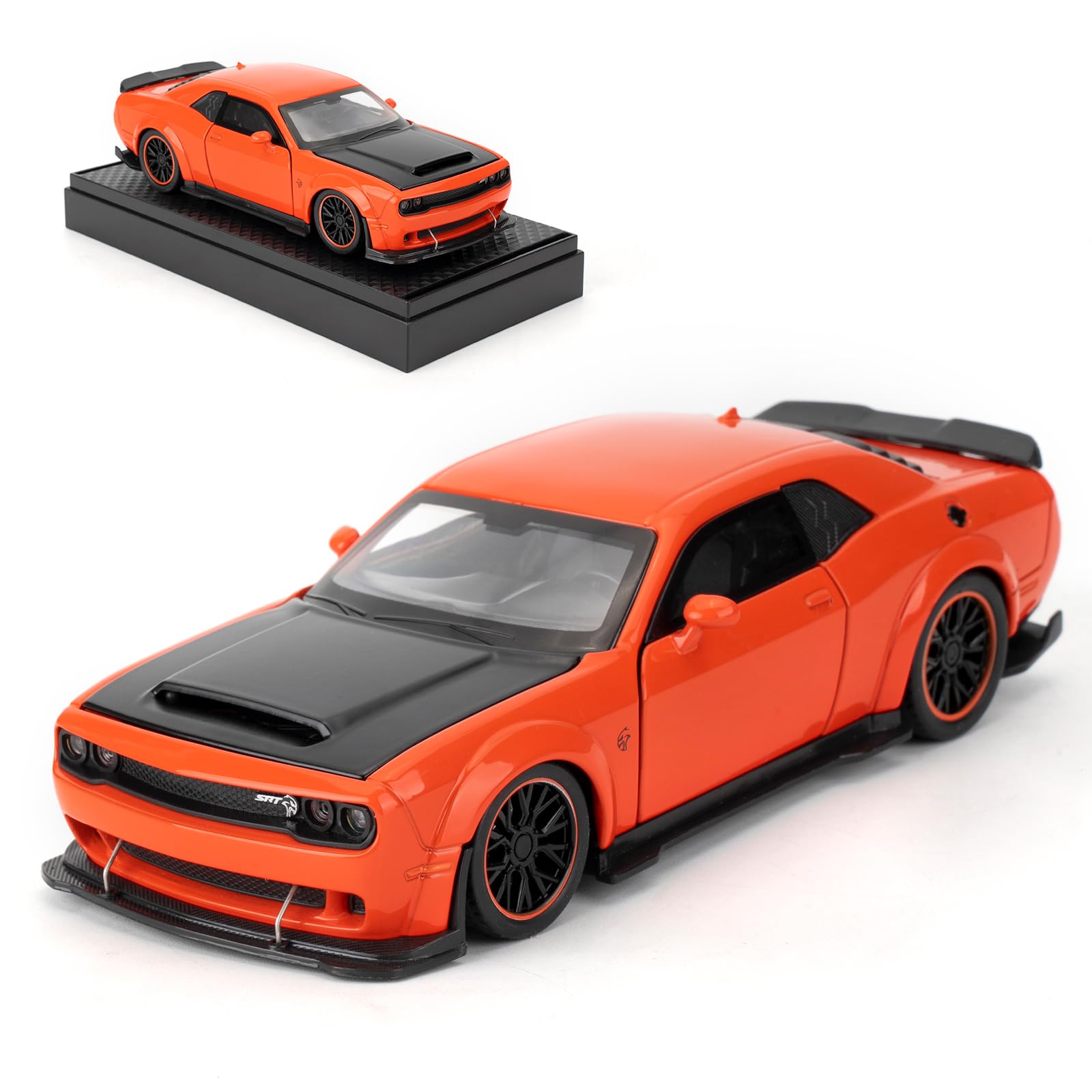 1/32 Dodge Hellcat Model Cars,Diecast Alloy Toy Car with Sound and Light Functions, Collectible Pull Back Vehicle, Gift for Children orange