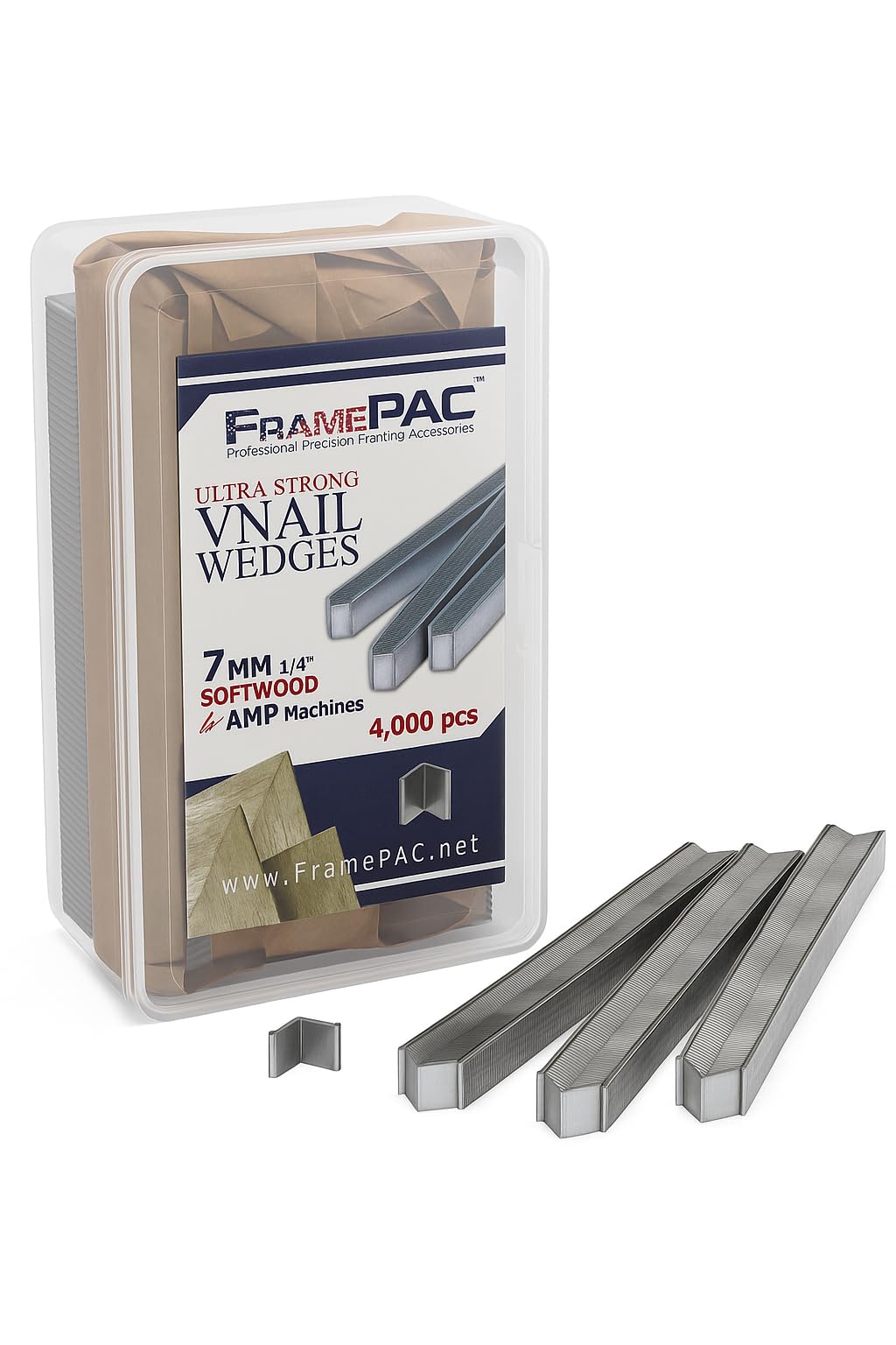 V Nails for Picture Frames Softwood (AMP) 7mm (1/4 Inch) [4000 V-Nail Pack, Stacked] - (for use in Automatic V nailer for Picture Framing, Automatic V nailer for Picture Frames)